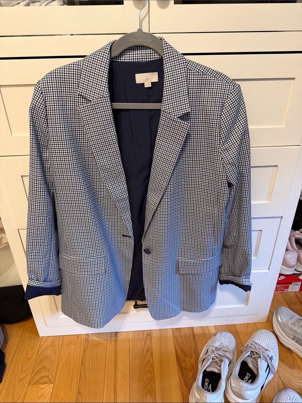 LOFT Navy and White Gingham Jacket Blazer